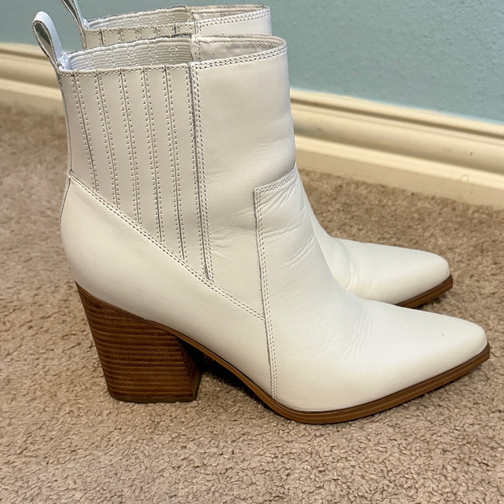 Marc Fisher White Leather Ankle Boots
